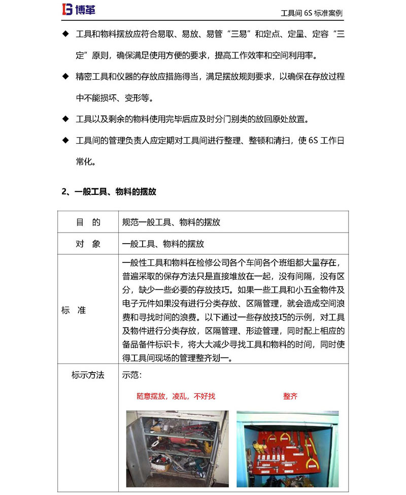 工具間一般工具，物料的擺放